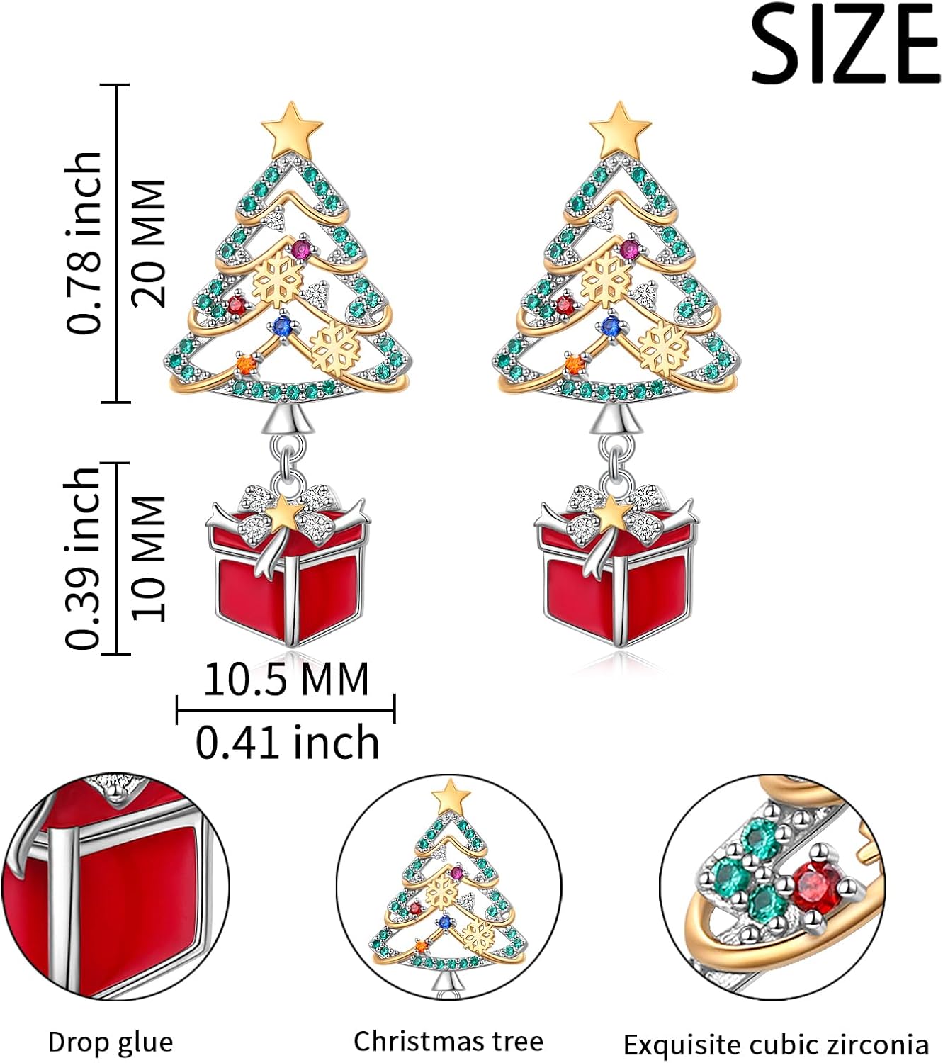 Sterling Silver Christmas Tree Earrings Christmas Clip On Earrings for Women Dangling Holiday Xmas Jewelry Gift - Image 4