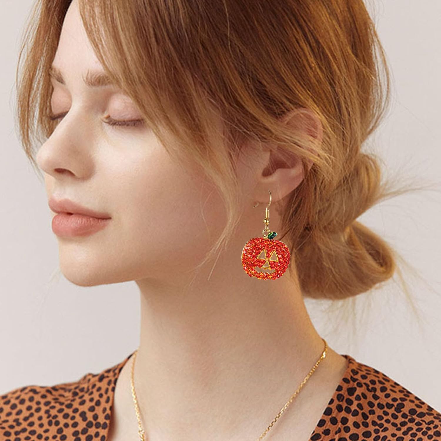 Halloween Funny Rhinestone Pumpkin Smiley Face Earrings Cute Sparkly Costume Jewelry for Women - Image 2