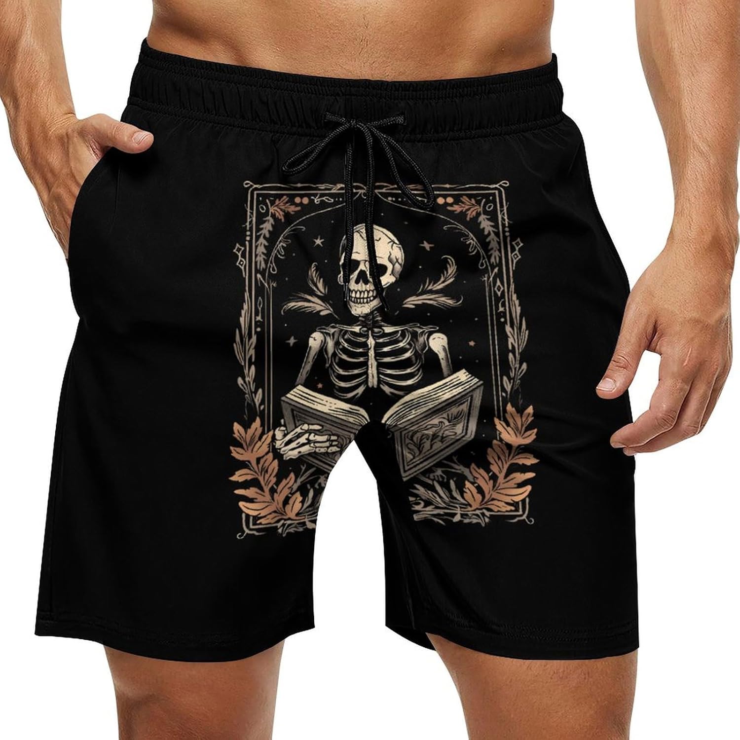 Tarot Card Skeleton Casual Men's Swim Trunks Novelty Summer Beach Shorts Swimwear with Pocket