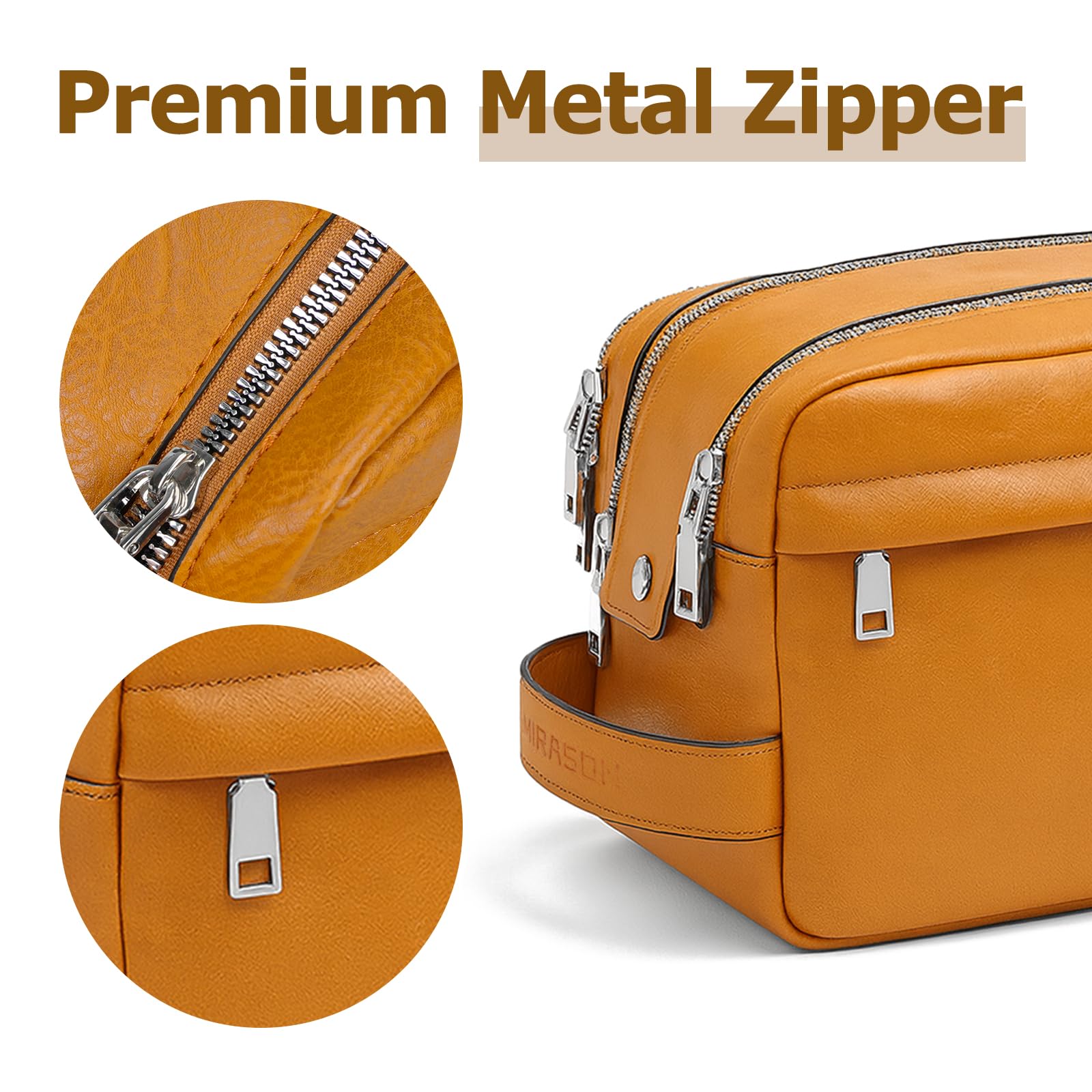MIRASON Men's PU Leather Toiletry Bag with Dual Zippers