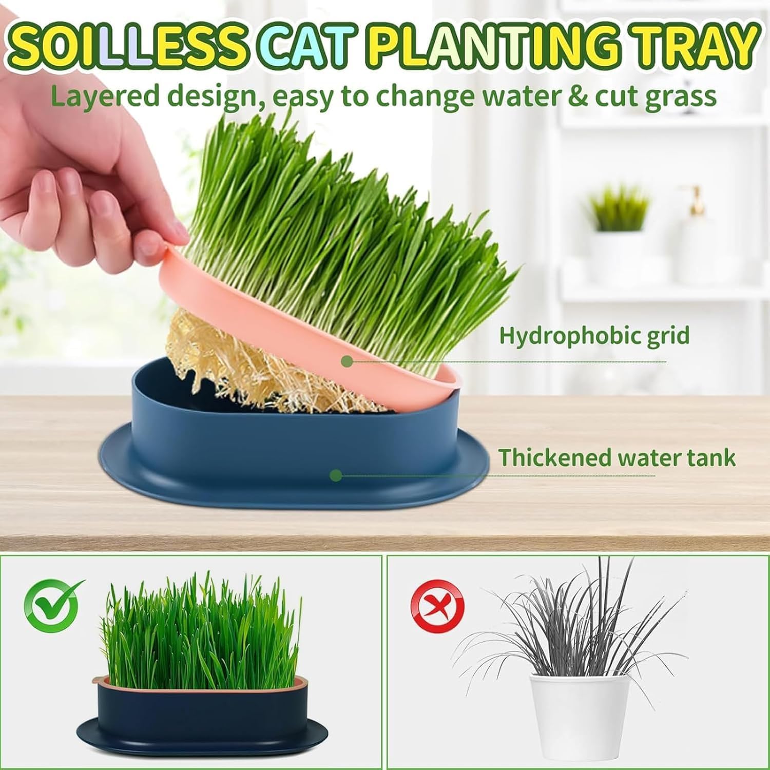 3 Plateaux de Plantation pour Herbe à Chat, germoir sans Terre pour Herbe à Chat, conteneur de Plantation pour Herbe à cha pour Chats d'intérieur