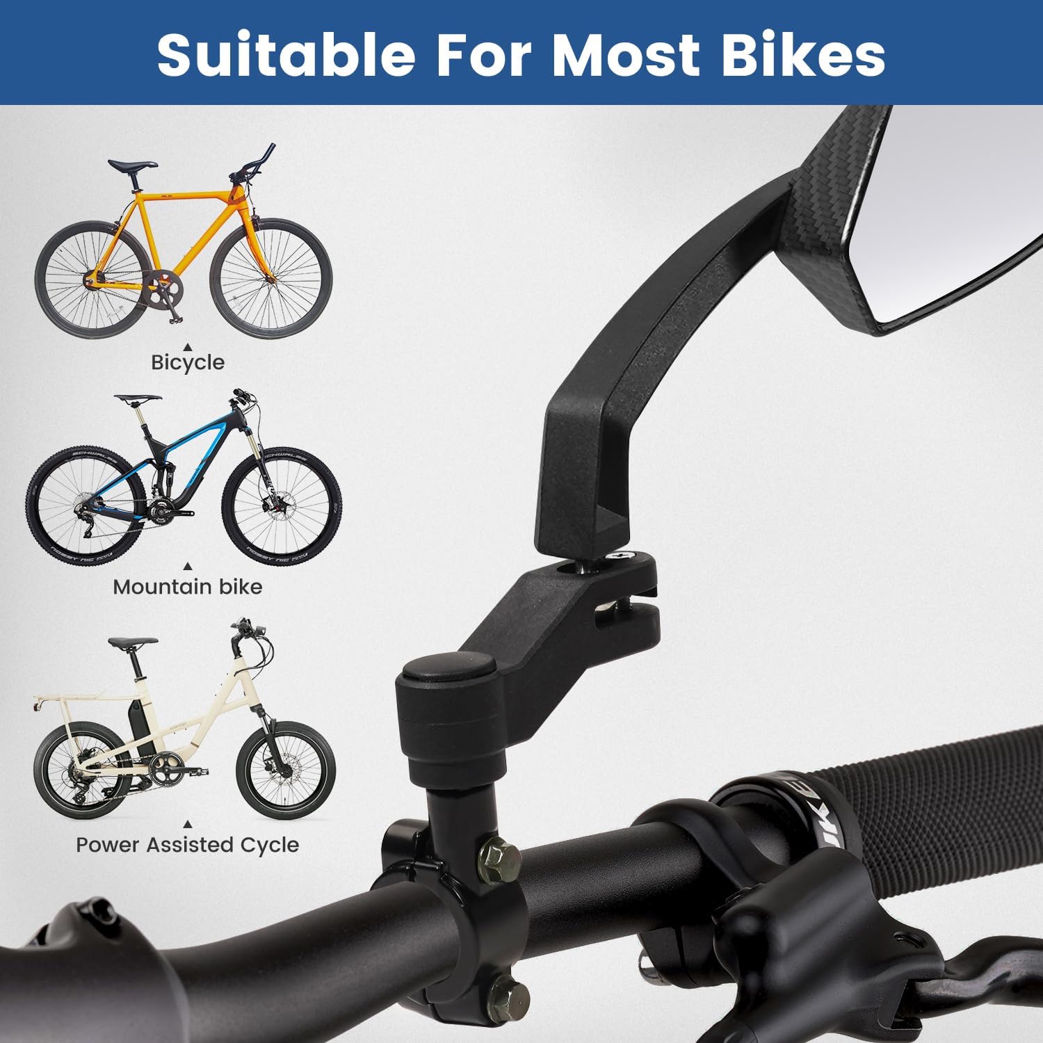 Handlebar Bike Mirror, HD Convex Glass Rear View Mirror with Shatterproof Film, 360° Adjustable Bicycle Mirror for MTB & E-Bike, Fits 21-26mm Handlebars, Left Side Only(Chequer) - Image 7