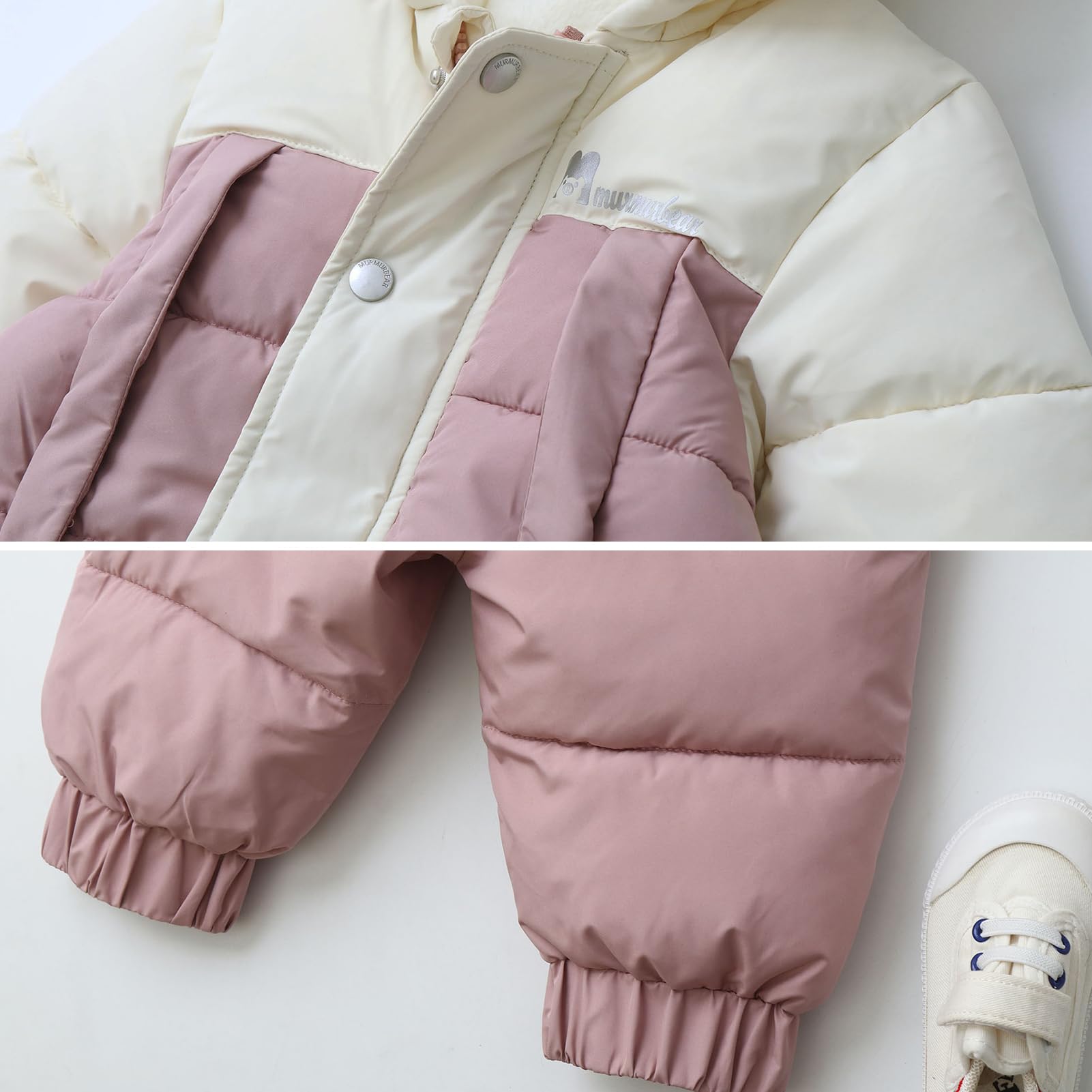 Bébé Fille Combinaison de Neige Détachable Veste Matelassée à Capuche + Pantalons Barboteuse Grenouillère Garçon