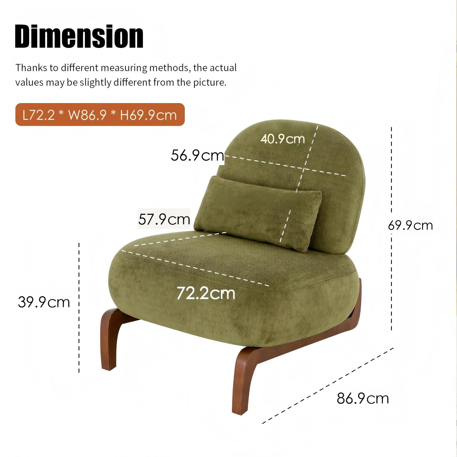 Gemütlicher Samt Sessel Wohnzimmer, Niedlicher Armlehnloser Loungesessel mit Massivholzbeinen, Lesesessel Schlafzimmer für Wohnung, Balkon, Wartezimmer (grün)