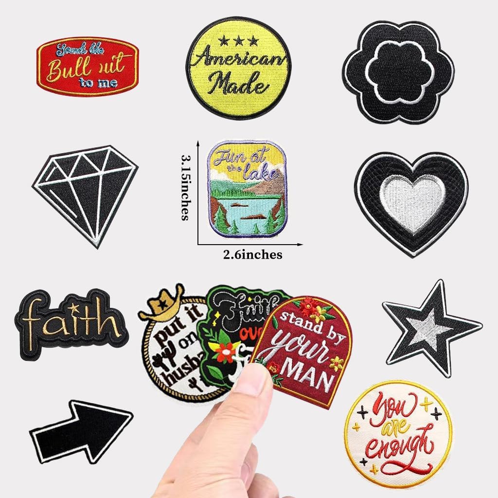 25 PCS Fabric Appliqué Patch Iron On Patches Set for Backpacks, Clothes and Jeans – DIY Applique Patch Kit for Repair and Decoration, Trendy Embroidered Patches