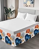 Vista 3 de Falda de cama de arte abstracto, tamaño Queen de 16 pulgadas de caída, ajustable y elástica, plisada, con volantes de polvo de lujo para cama