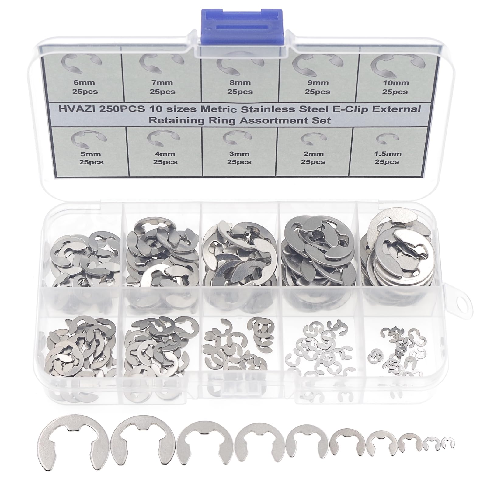 E-Clip Retaining Ring Kit - 250pcs Metric Sizes -1 E-Clip Retaining Ring Kit - 250pcs Metric Sizes -1