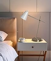Vista 1 de HarvestLand HaloBar Brass Desk Lamp Home Office – White Industrial Table Lamp with Solid Base for Office, Reading Lamps for Bedside Table, Study and