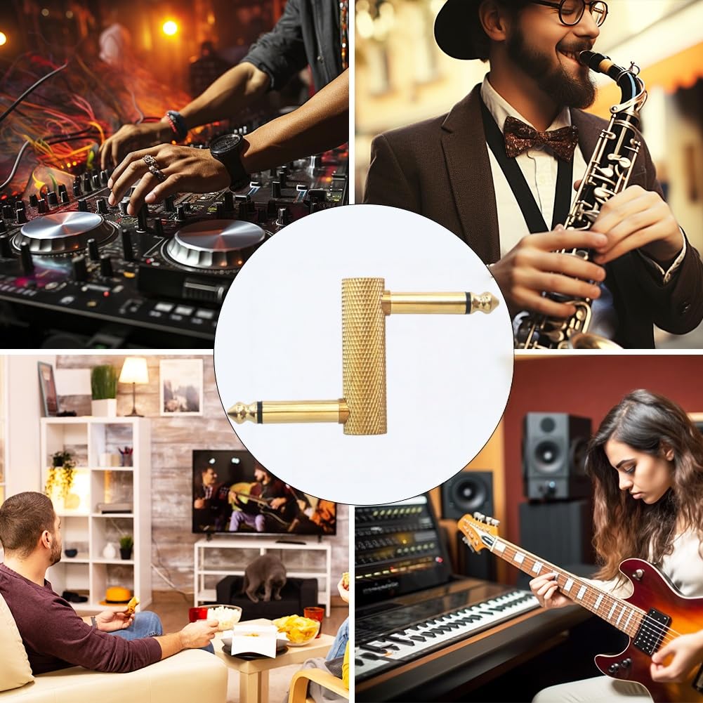 Hanprmeee Guitar Pedal Patch Connector Z Type 6.35mm 1/4" Effect Couplers Mono Male to Male Adapter Audio Converter Connector for Electric Guitars Pedalboard (Gold - Image 2
