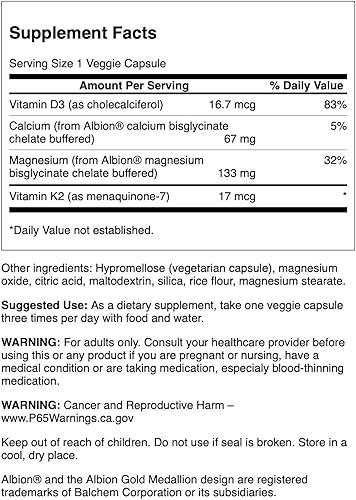 Miniatura 2 de Swanson Albion Quelated Magnesio y Calcio 21 90 Cápsulas Vegetales