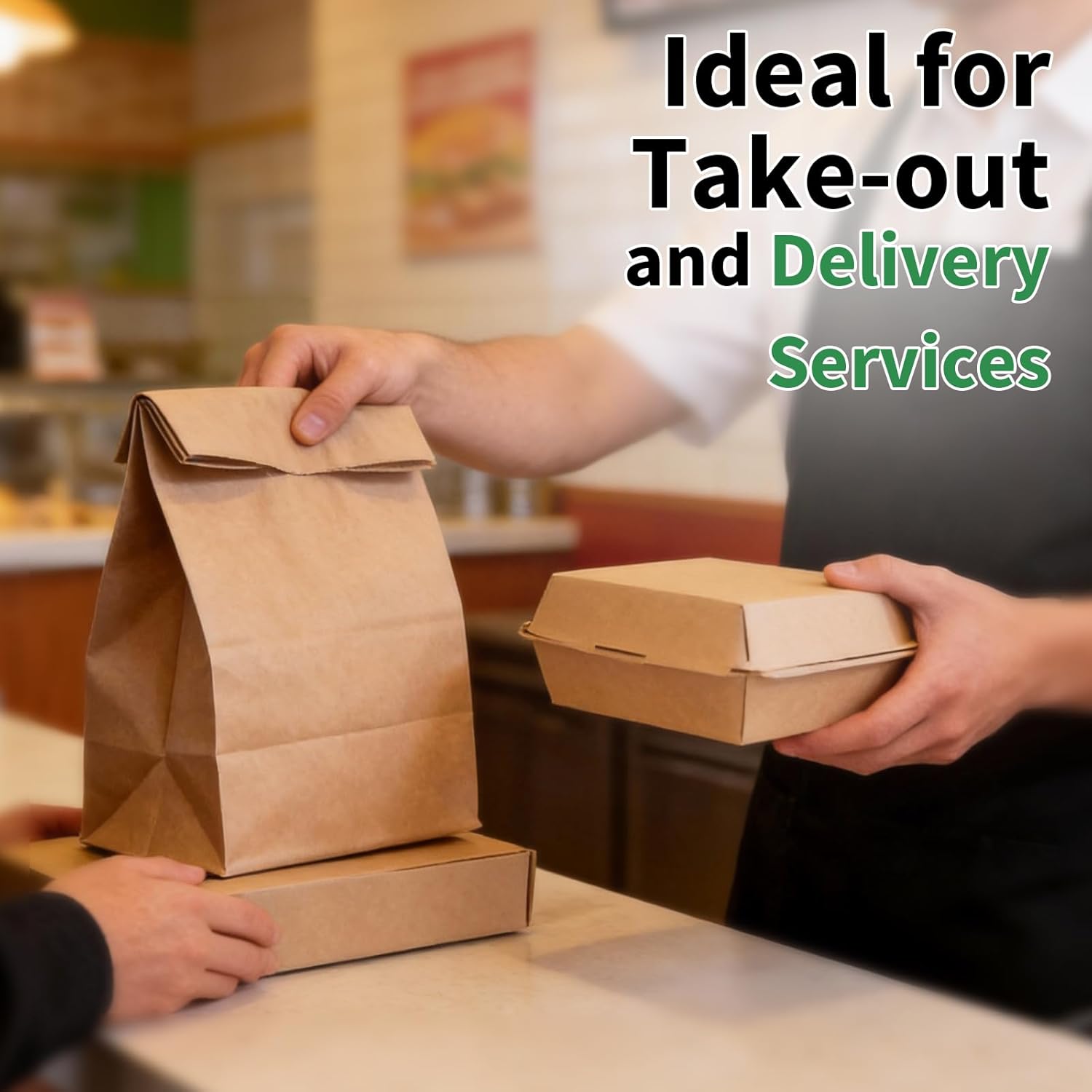 Brown Paper Bags Bulk 100 Pack, 9.8 x 5.5 x 13",16lb Medium Kraft Shopping Bags for Business, Retail Store Supplies, Restaurant Takeout, Gift Merchandise Packaging, Recyclable Grocery Bags | 80 GSM