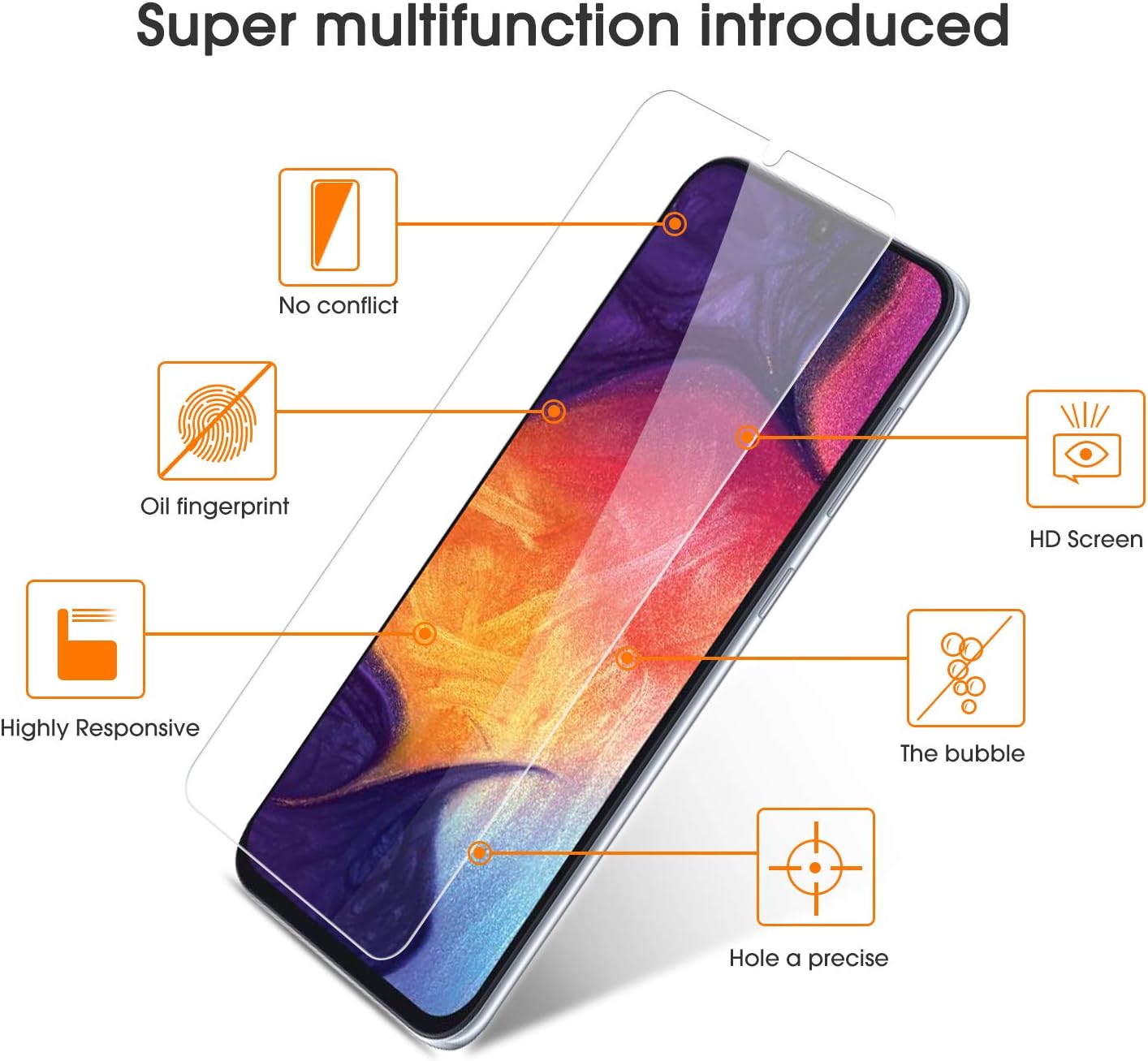 OMOTON [4 Pack] Samsung Galaxy A50 A30 Screen Protector, Tempered Glass Screen Protector Compatible with Samsung Galaxy A30/A50 2019 Released, Scratch Resistant/9H Hardness/Bubble Free