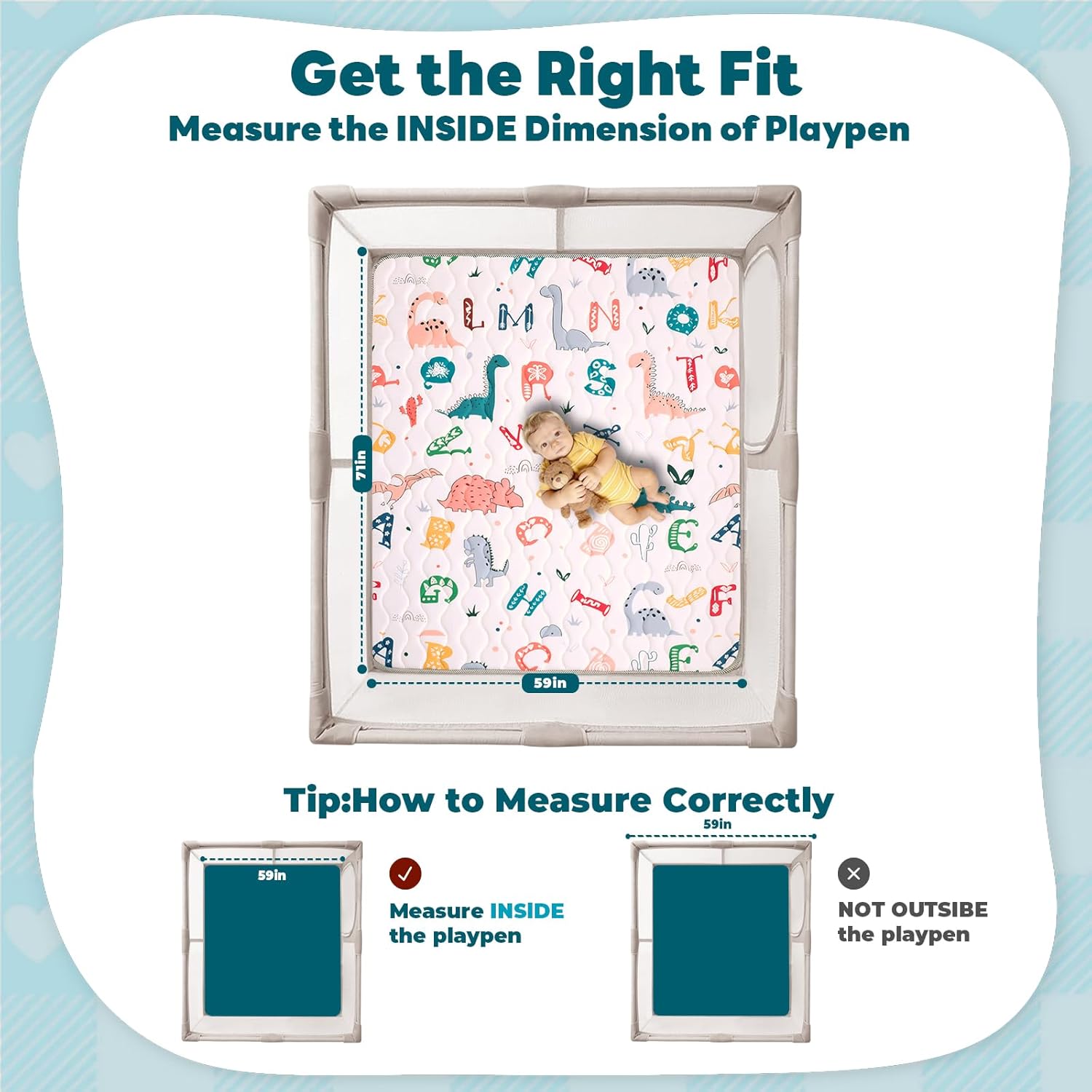 Baby Play Mat for Floor, 71'' x 59'' Thicken Foam Soft Padded Mat for Baby, Playpen Mat for Toddlers Infant Kids, Machine Washable, Non-Slip Bottom Safe for Crawling (Dinosaur)