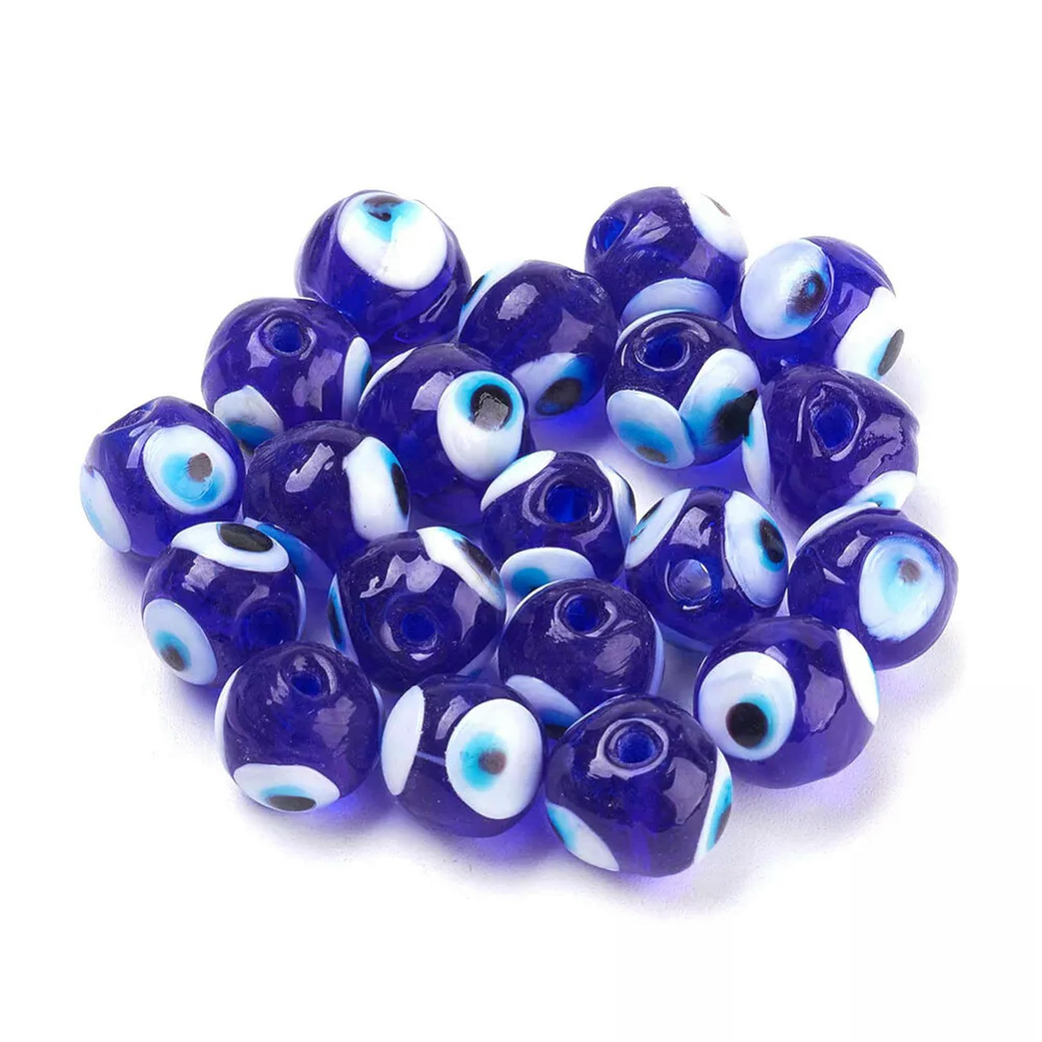 Lot de 200 Perles Rondes Bleues de 12 mm en Verre soufflé Faites à la Main Contre Le Mauvais œil, Perles d'espacement Lisses et lâches - par défaut
