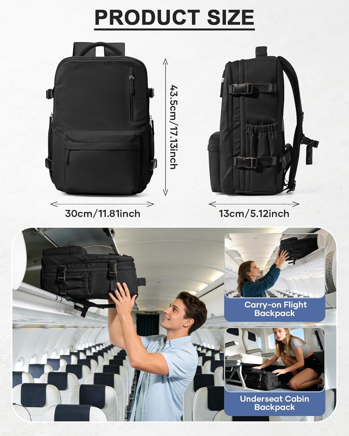 WONHOX Vacuum Seal Backpack for Travel with Air Pump Compression Daypack Personal Item Carry on Flight Approved Vacpack Laptop Space Saver Bags Storage with Vacuum System Travel Bag Women Men Black