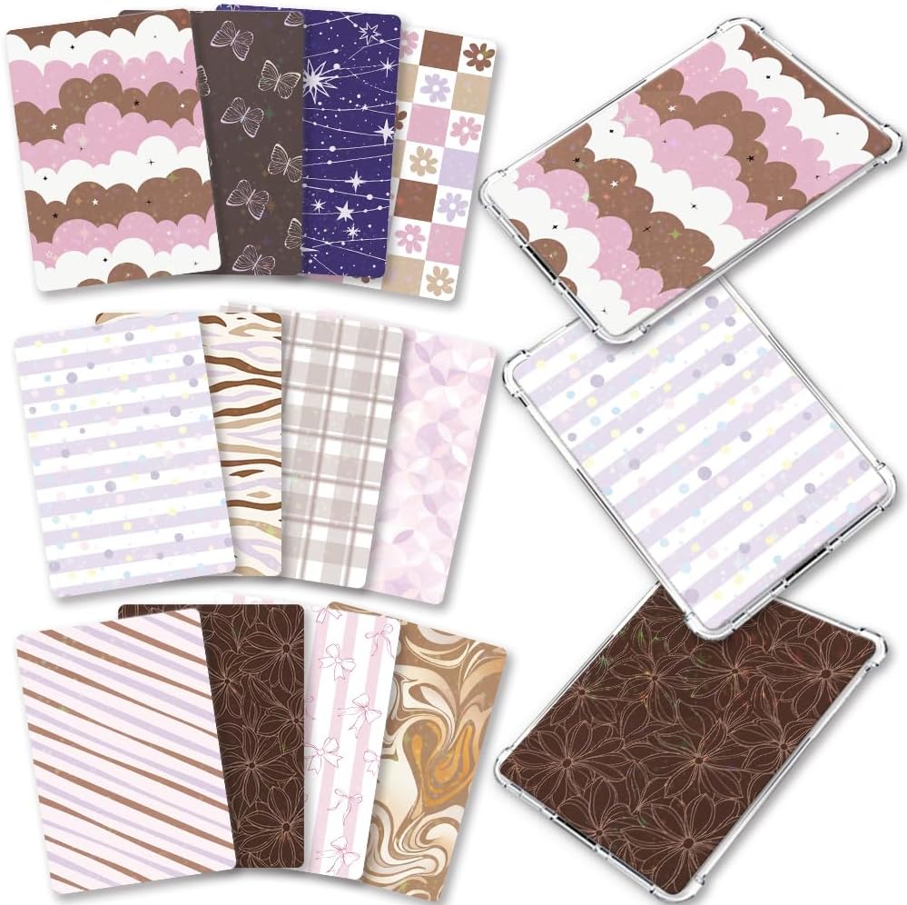 12Pcs 12 Styles Insert Cardstock for Clear Case 6.69 x 4.72 Inch E Reader Accessories Pink Coffee Color Design Coated Paper Decorating E-Reader Back Cover Inserts for Men Women Home Use