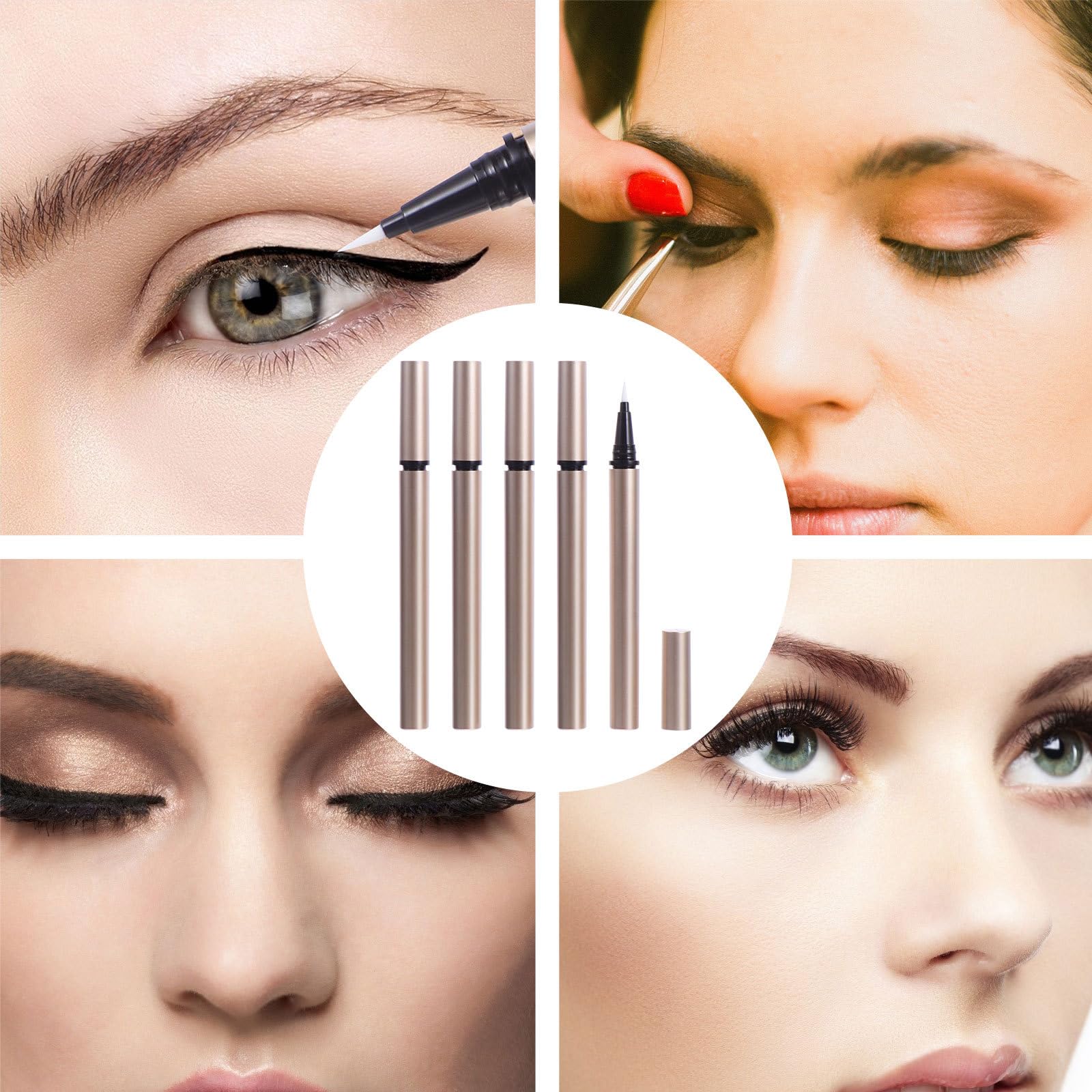 Ciieeo 5 Tubos Delineadores de Ojos Recargables de 1ml Dorado de Plástico, Portátiles Almacenar Delineador, Ideales para Minoristas de Cosméticos