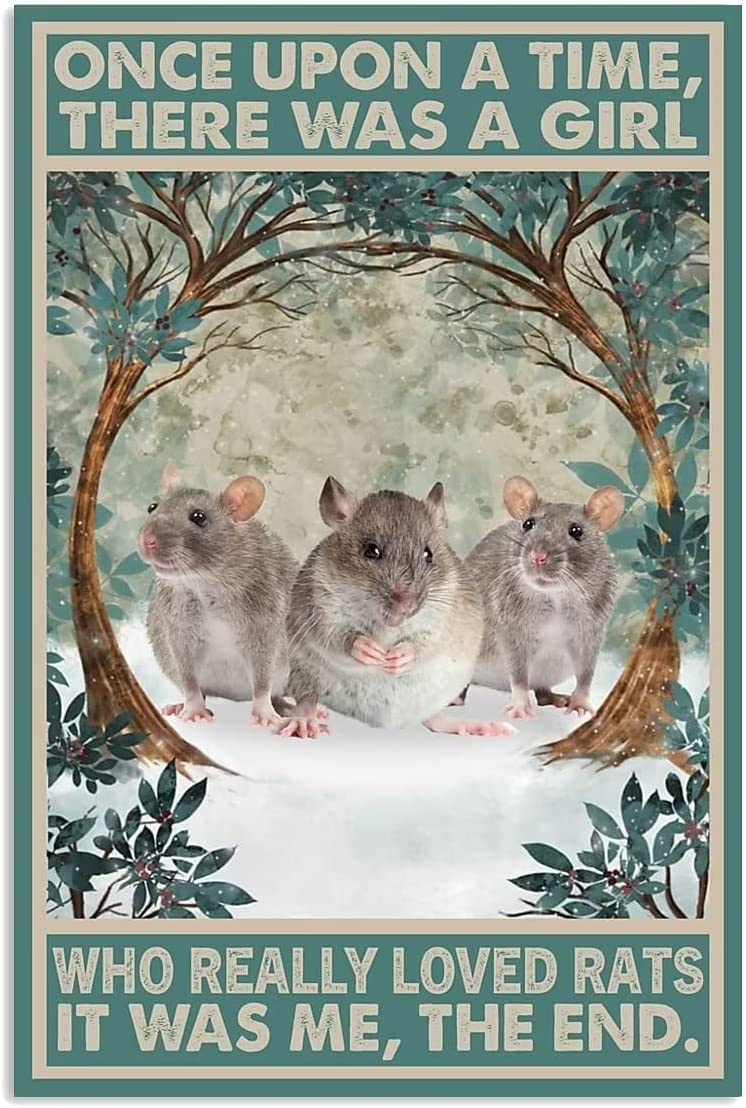 rayprint Funny Animal Retro Poster Cute Rats Metal Tin Sign Once Upon A Time There Was A Girl Who Really Loved Rats Wall Art Metal Plaque Artwork For Garden Office Wall Decor 8x12Inches
