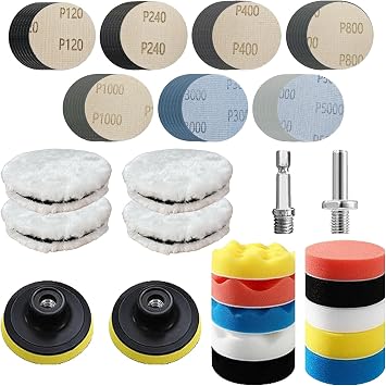 78Pcs Headlight Restoration Kit,3 Inch Drill Polishing Kit, Wet Dry Sandpaper Drill Sanding Attachment with Buffing Pads for Car Polish,Resin Polish Rotary Tools Attachment 3 Inch 78Pcs