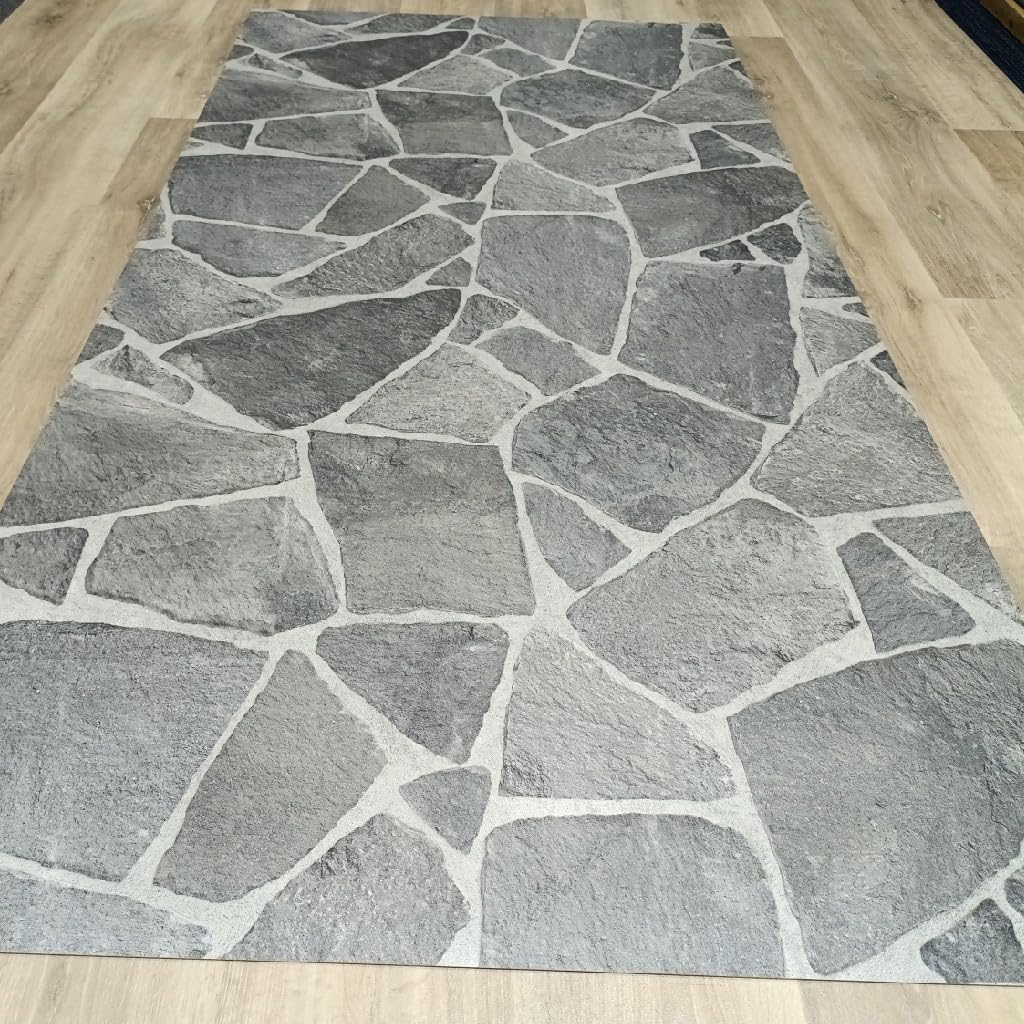 Roma - Tappeto decorativo in vinile, effetto pietra, facile da pulire e in due colori, grigio (100 x 500 cm)
