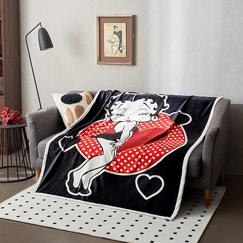 Betty Boop Manta tamaño individual, impresión digital HD, suave para sofá, decoración de habitación de fiesta (60 x 80 pulgadas, beso de amor)