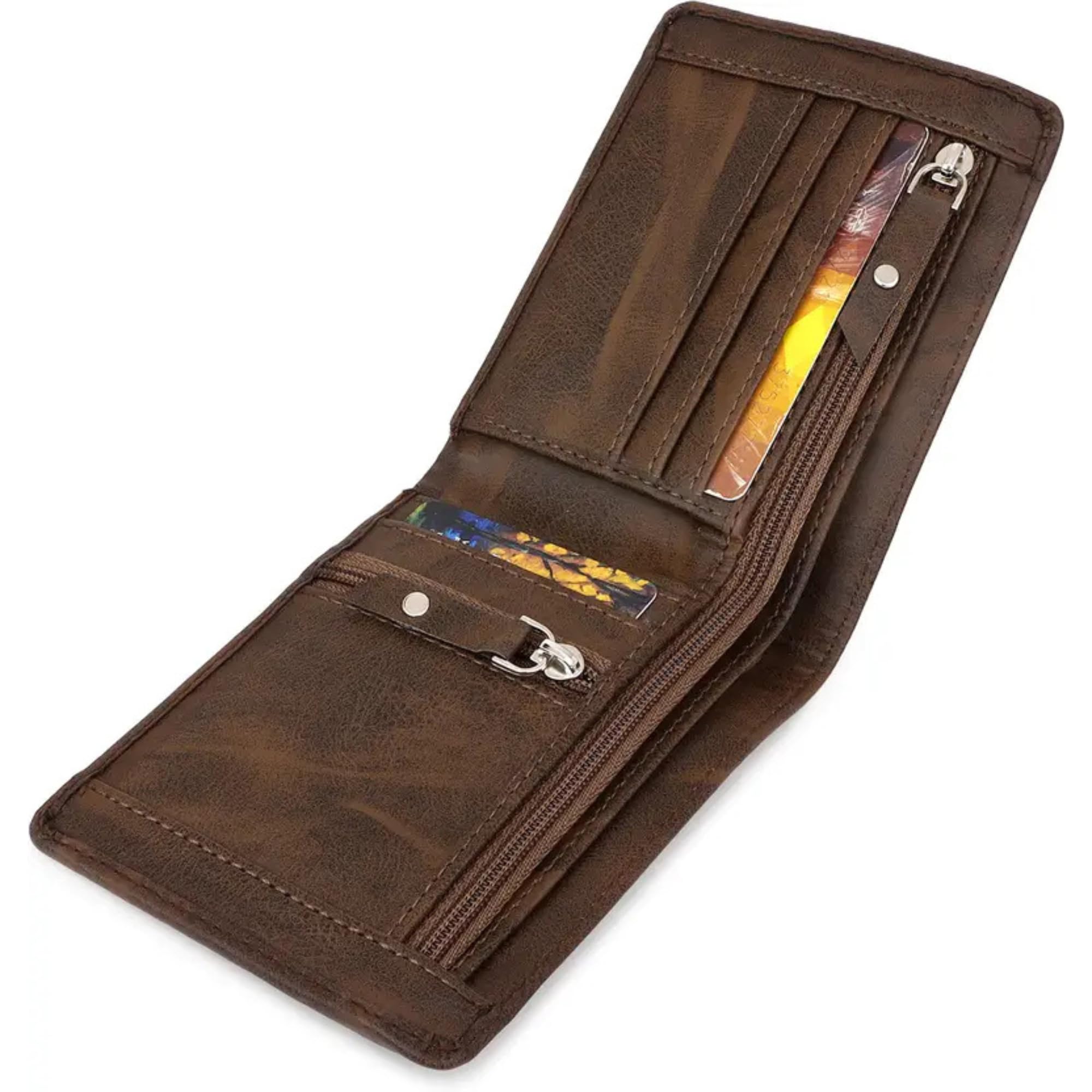 VEMILIO Double Zipper Pu Leather Wallet for Men | 3 Card Slots | 2 Secret Compartments | 2 Currency Compartments | 1 Coin & Zip Pocket-image-38