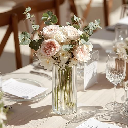 Miniatura 8 de Juego de 12 jarrones de vidrio acanalado, jarrones de propagación para plantas, jarrones cilíndricos de vidrio de 6 pulgadas para centros de mesa,