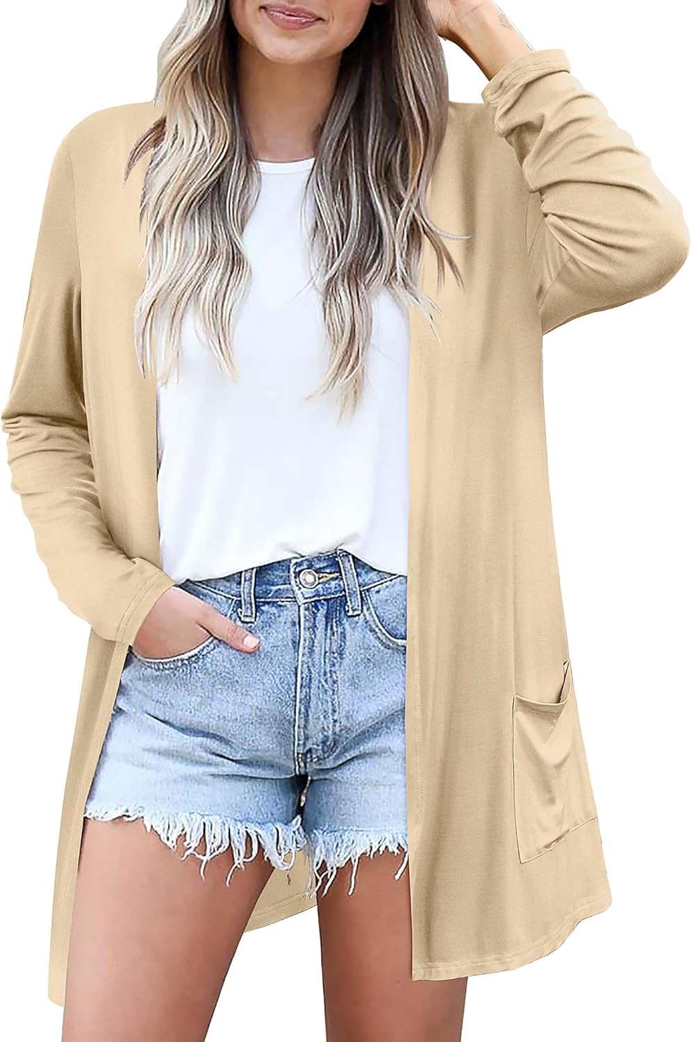 Yekaty Cárdigan De Punto Para Mujer Con Mangas 3/4, Frente Abierto