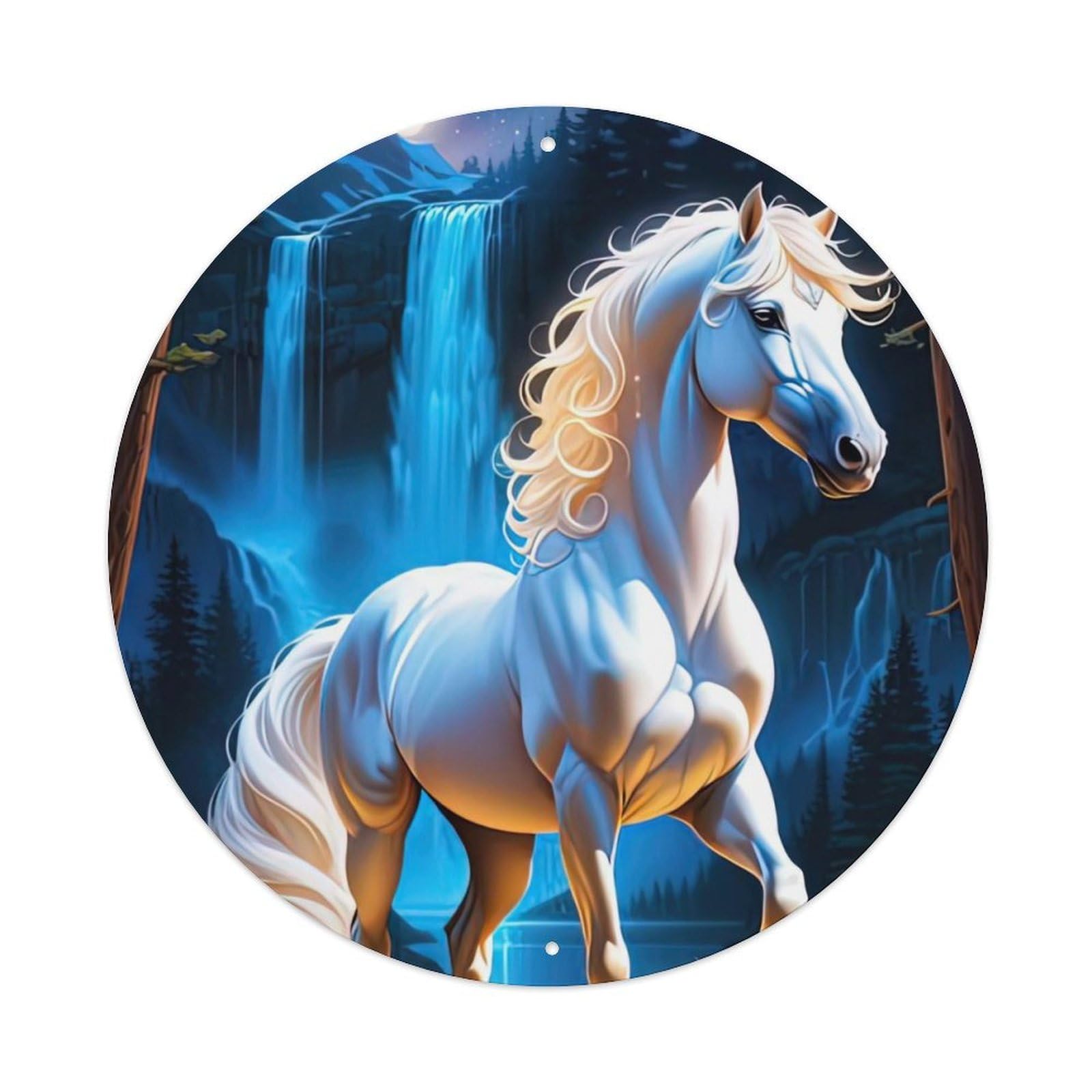 Animal White Horse Under The Waterfall Metal Tin Sign