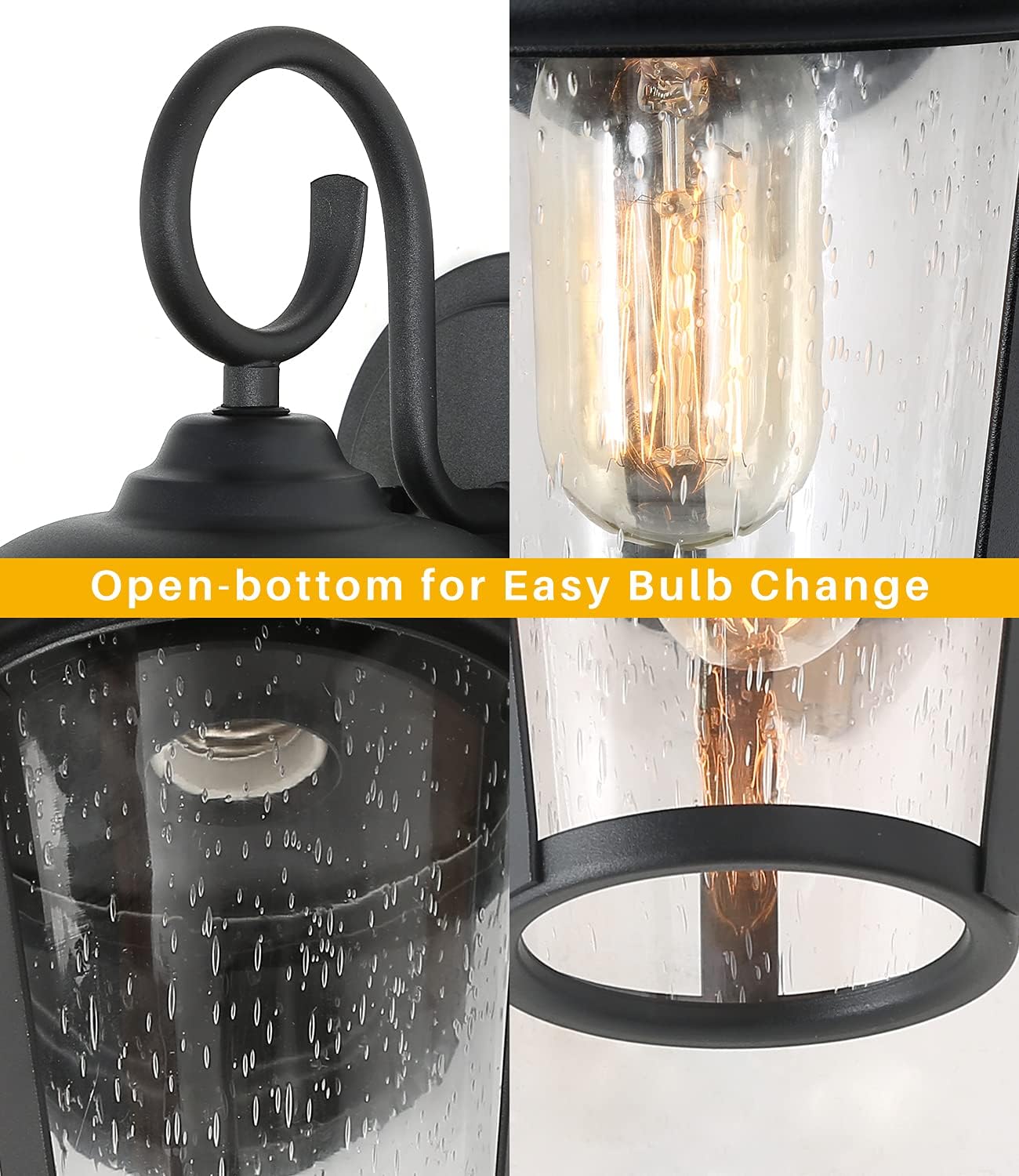 LALUZ Outdoor Wall Light, Anti-Rust Exterior Light Fixture Wall Mount, Matte Black Porch Light Outdoor Wall Sconce with Seeded Glass, Farmhouse Outside House Light for Front Door, Garage, Yard, 11”