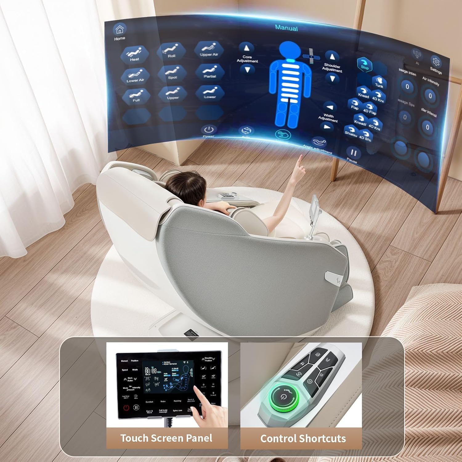 3D Massage Chair Full Body Recliner - Zero Gravity with Heat, 12 Auto-Massage Modes, Shiatsu Foot Massage, with 55“ SL-Track，29 Airbags Massage, Foot Rollers,Free Dust Cover (Beige)