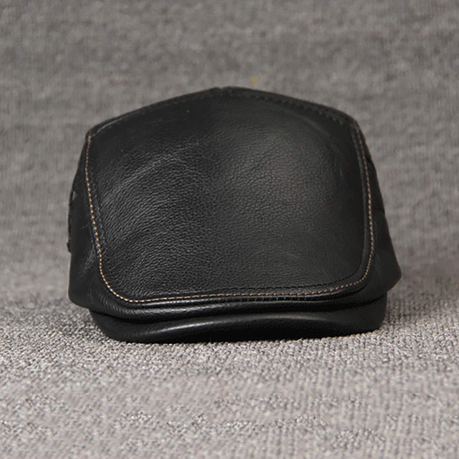 G&F Uomini Pelle Cappello Strillone retrò Berretto Cappello Piatto Inverno Cappello Golf (Color : Black, Size : 57-58)