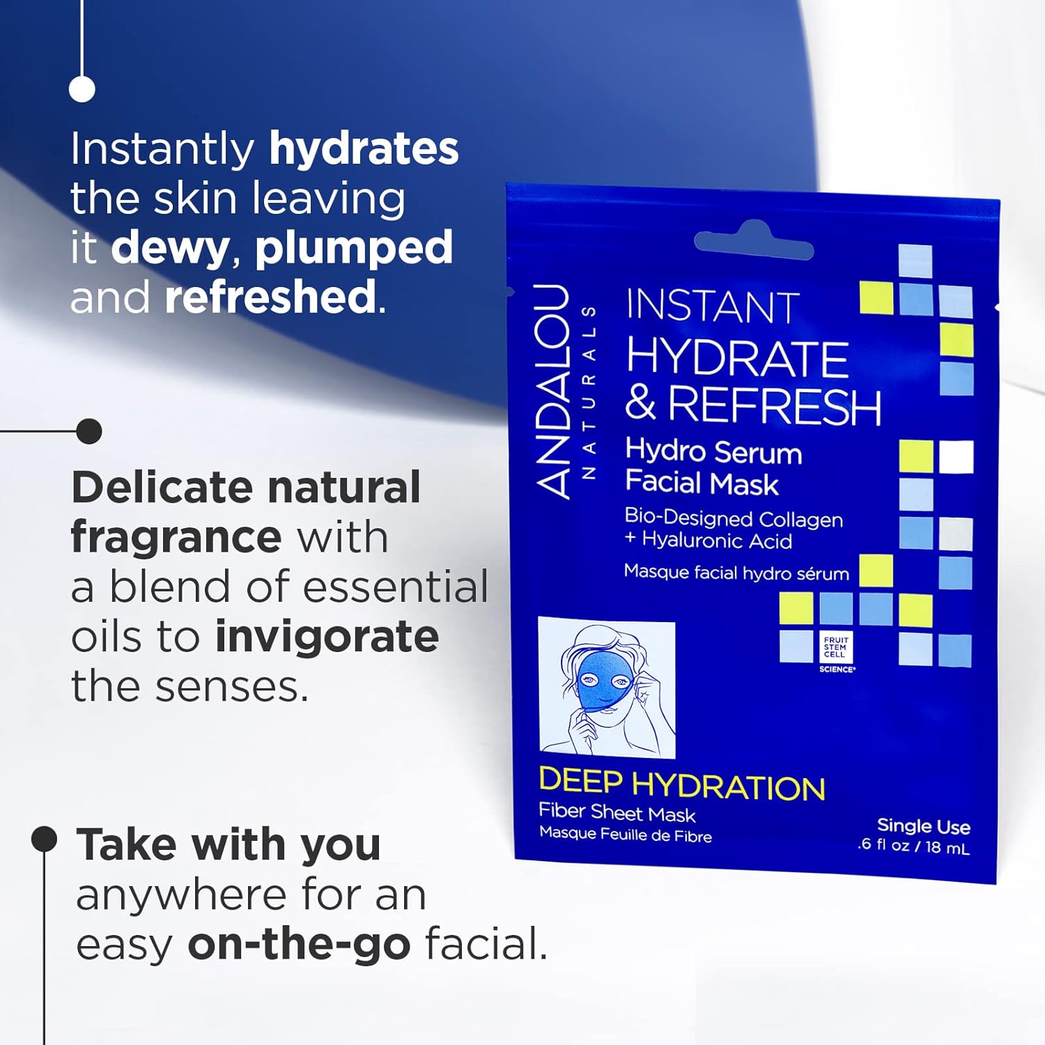 ANDALOU NATURALS, Deep Hydration, Instant Hydrate & Refresh Sheet Mask, Single Face Mask, 0.6 oz each, 6 Count (Pack of 1) - Image 3