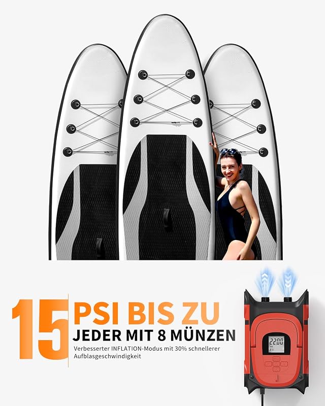 Gicle 22PSI Elektromos SUP Pumpa - Piros, DC12V Felfújó és Leeresztő, Automata Kikapcsolás, SUP Deszkához, Felfújható Csónakhoz