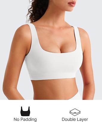 G4Free BareFeel Non Padded Sports Bra for Women Double Lined - Wireless U Back Square Neck Crop Tank Tops Yoga Casual