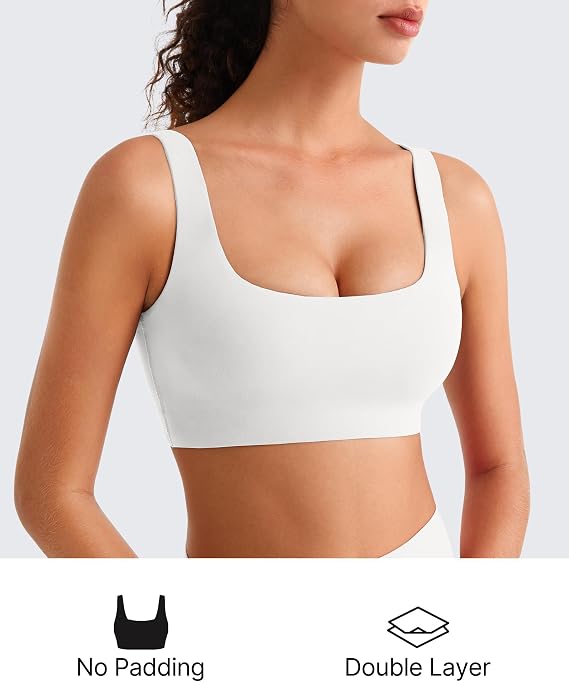 G4Free BareFeel Non Padded Sports Bra for Women Double Lined - Wireless U Back Square Neck Crop Tank Tops Yoga Casual