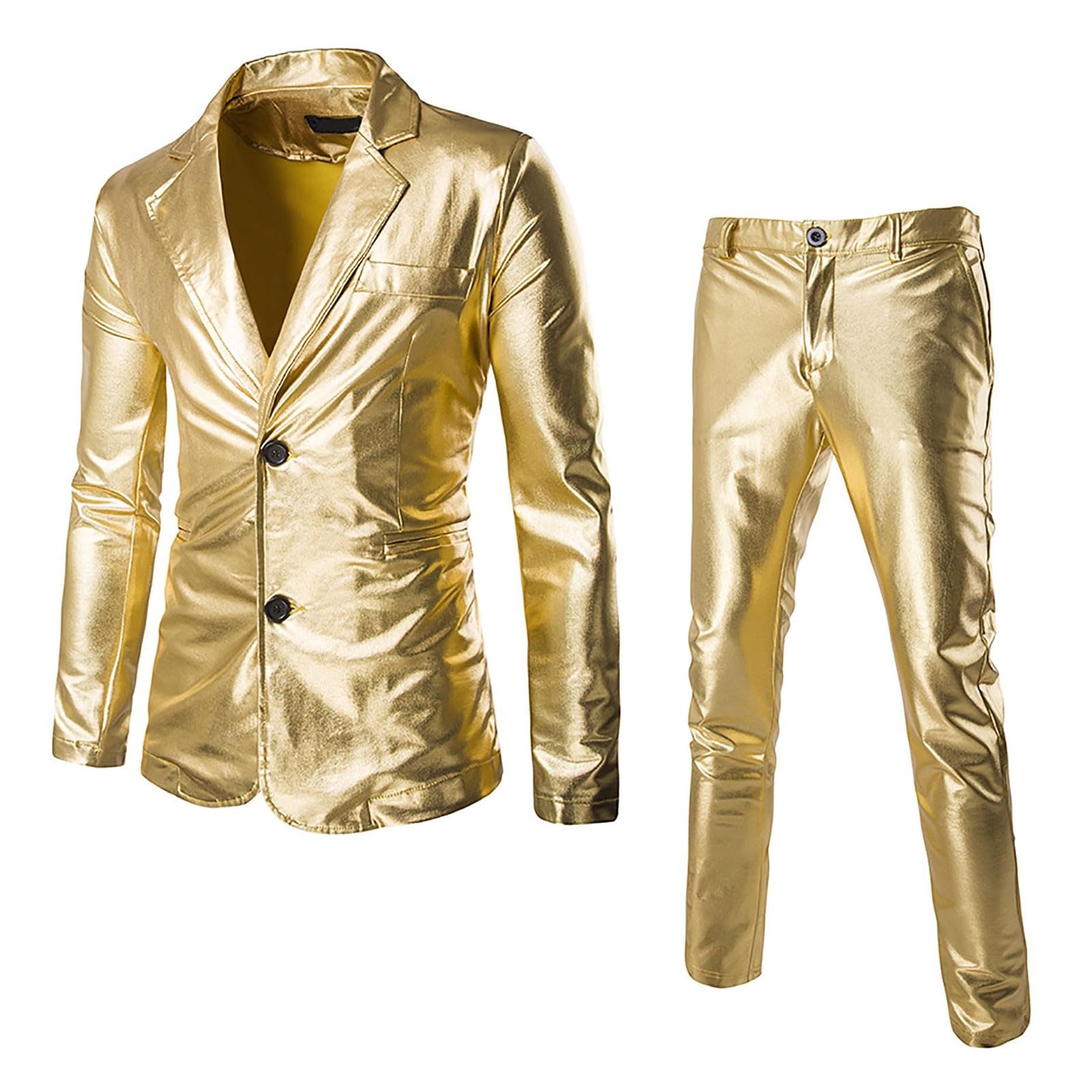 Costume smoking métallisé slim fit 2 pièces homme doré brillant paillettes mariage fête carnaval