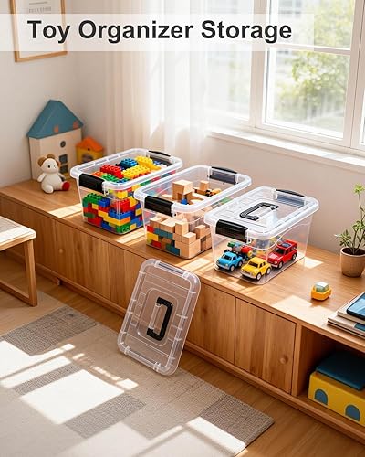 Miniatura 3 de Contenedores de almacenamiento de plástico con tapas, paquete de 6 unidades, contenedores organizadores de almacenamiento de 7 cuartos de galón con