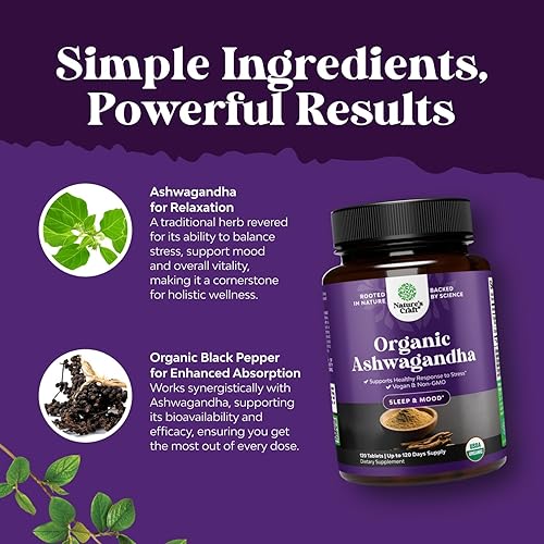 Vista 31 de Suplementos orgánicos de alta resistencia Ashwagandha - Tabletas orgánicas de Ashwagandha para apoyo del estado de ánimo y equilibrio hormonal