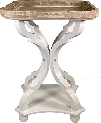 Miniatura 23 de LONYKE Juego de 2 mesas auxiliares rústicas de granja, mesa de noche con bandeja natural para familia, comedor o sala de estar, acabado hecho a