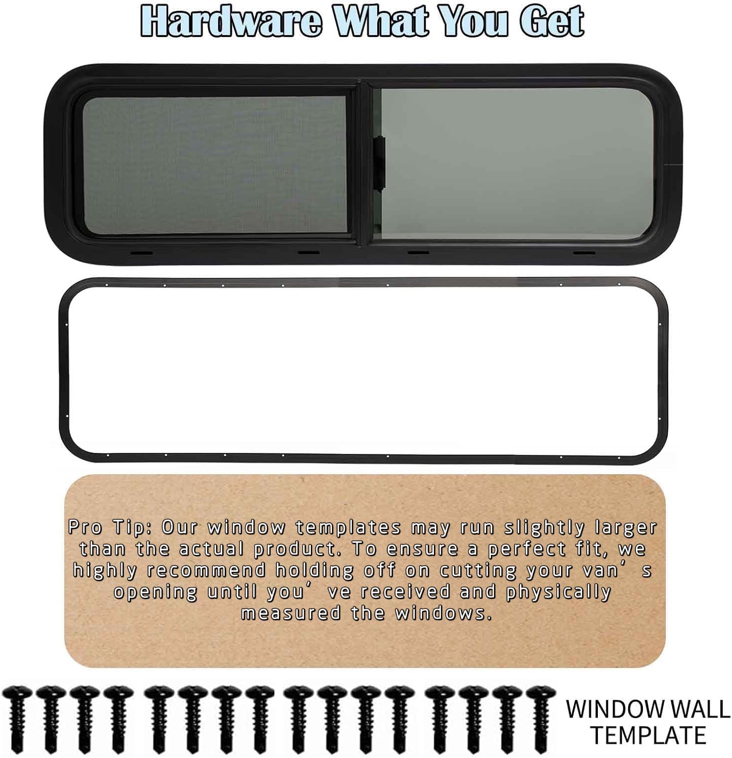 33"x10" RV Van Bunk Window - Driver Side, DOT Certified, Half-Slider Privacy Glass, Anodized Aluminum Frame, UV Protection, Easy Clamp-In Installation (Fits 33"W x 10"H Cut-Out)