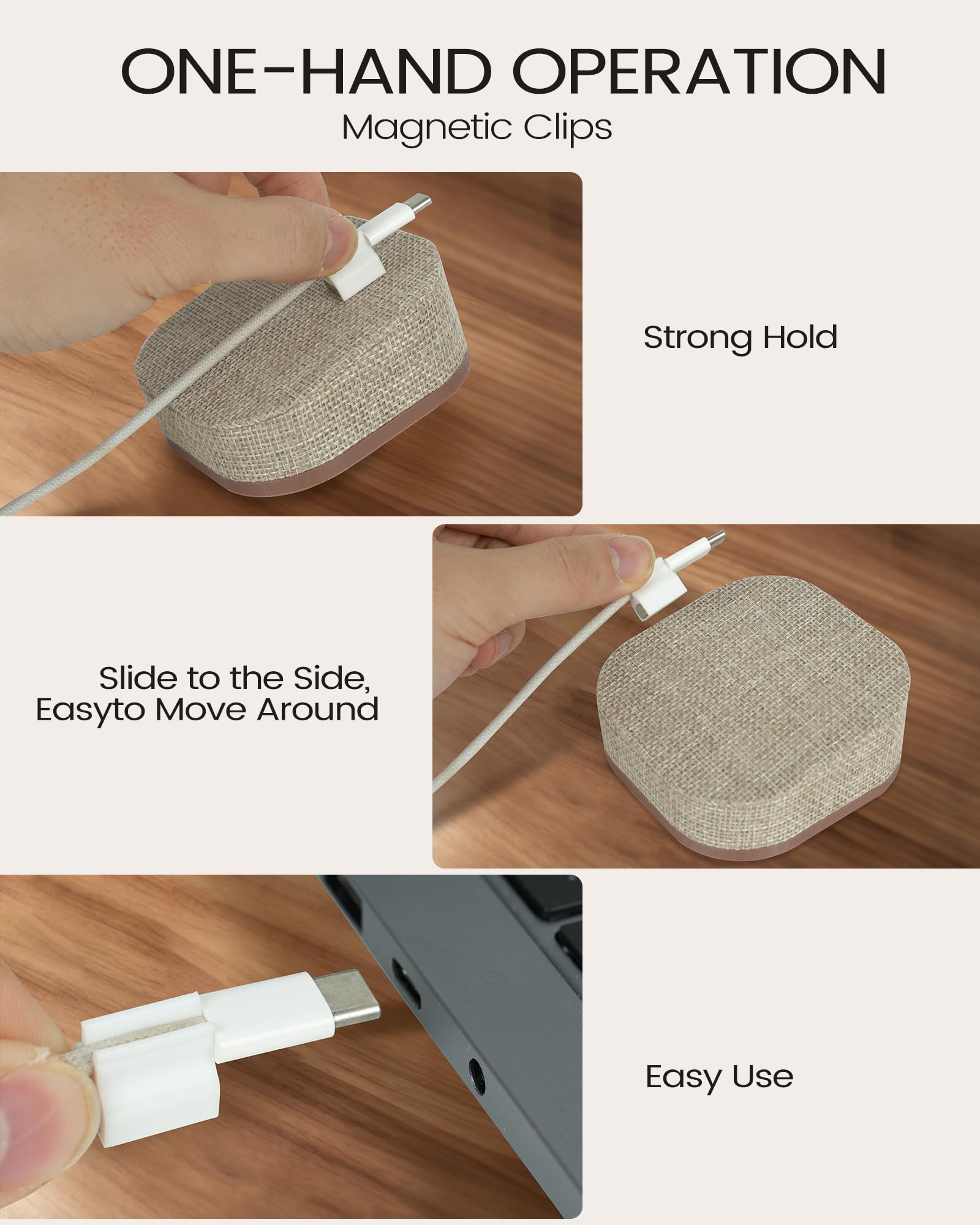 Magnetischer Kabelhalter, 5 Kabelclips, Schreibtisch- und Nachttisch-Organizer | 2-in-1-Kabel-Management, hält bis zu 5 Kabel, rutschfeste Unterseite, Ladezubehör für Zuhause, Büro und als Geschenk