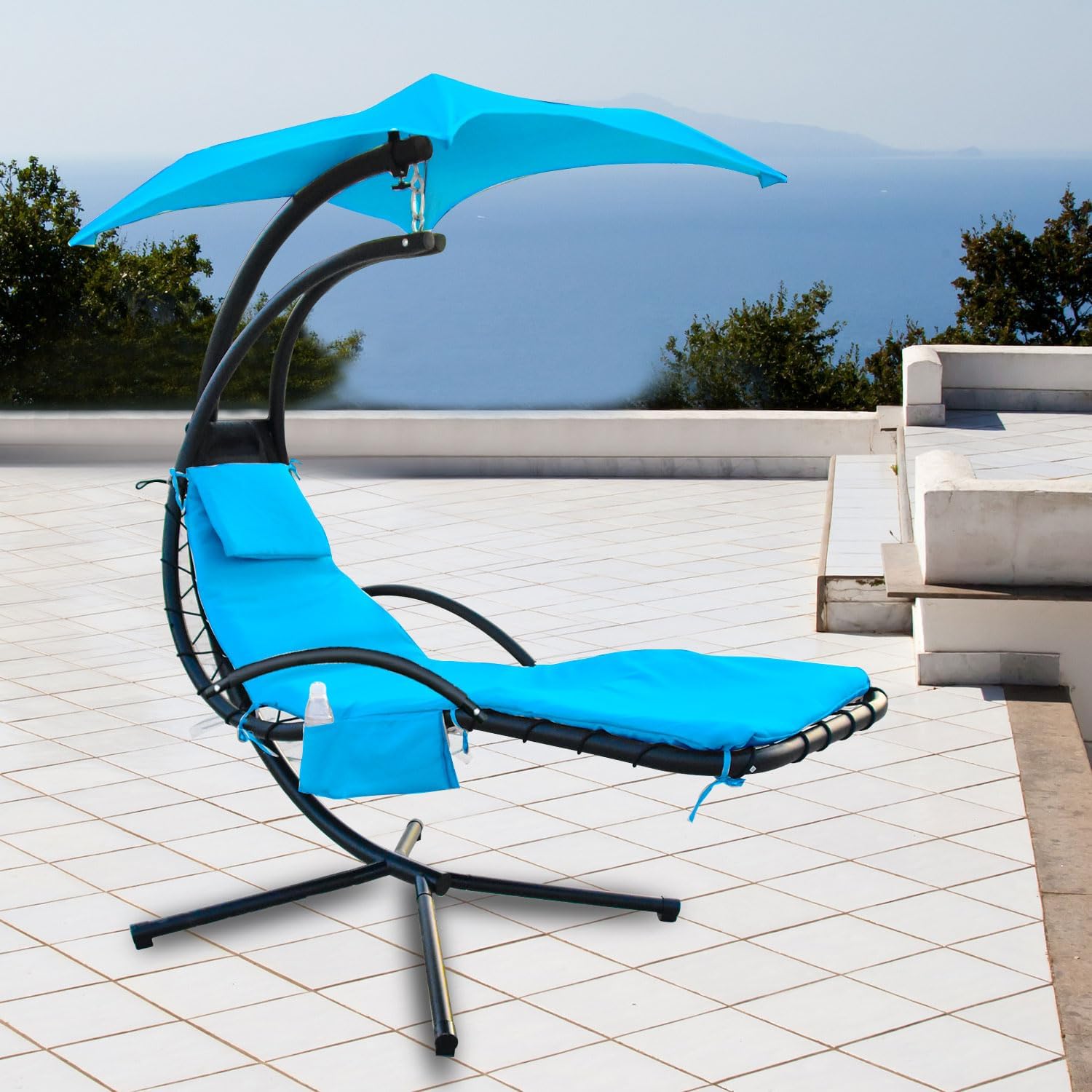 Outdoor Hanging Lounge Chair Replacement Cushion Cover and Umbrella Fabric, Suitable for Curved Chaise Lounge Swinging Hammock Chair Pads, Waterproof Soft Fabric (Cushion Not Included) , Sky Blue