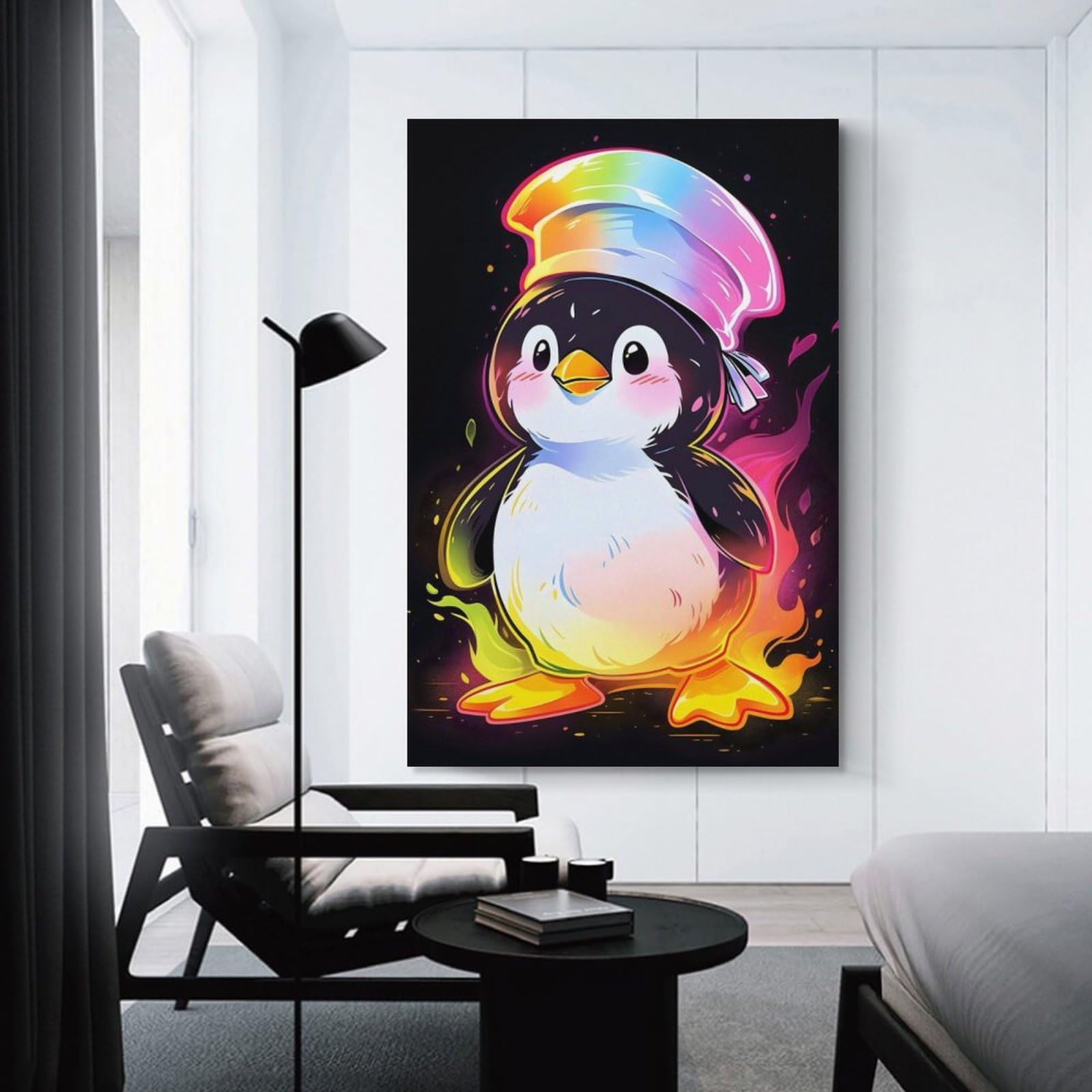 Junmoney Colorful Penguin Chef Canvas Wall Decor, 24x36inch(60x90cm), for Home Walls, Creative Rooms Or Shared Spaces, Stylish Home Artwork for Focal Walls