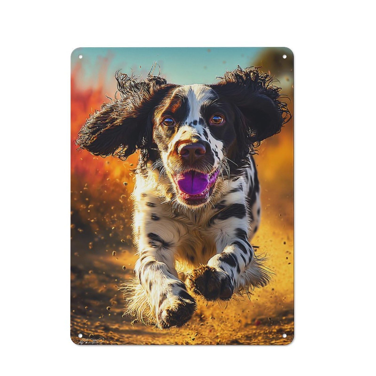 Junmoney Joyful Spaniel In Motion Metal Tin Sign, Clean Printed Wall Decor For Seasonal Kitchen, Dining Room Or Entrance, 40X30cm