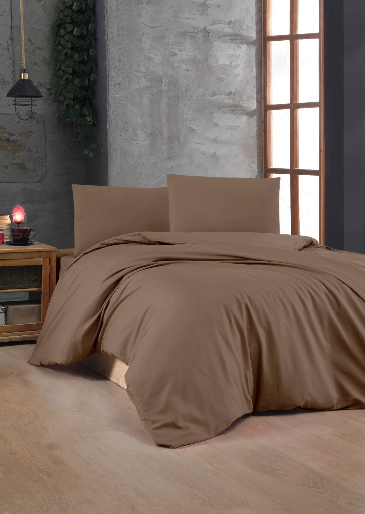 Nuit Des Rêves Premium Ranforce Single Quilt Cover Set, 100% Cotton, Brown, 135 x 200 cm Quilt & 80 x 80 cm Pillowcase, Soft, Durable, Perfect for Cosy Bedrooms