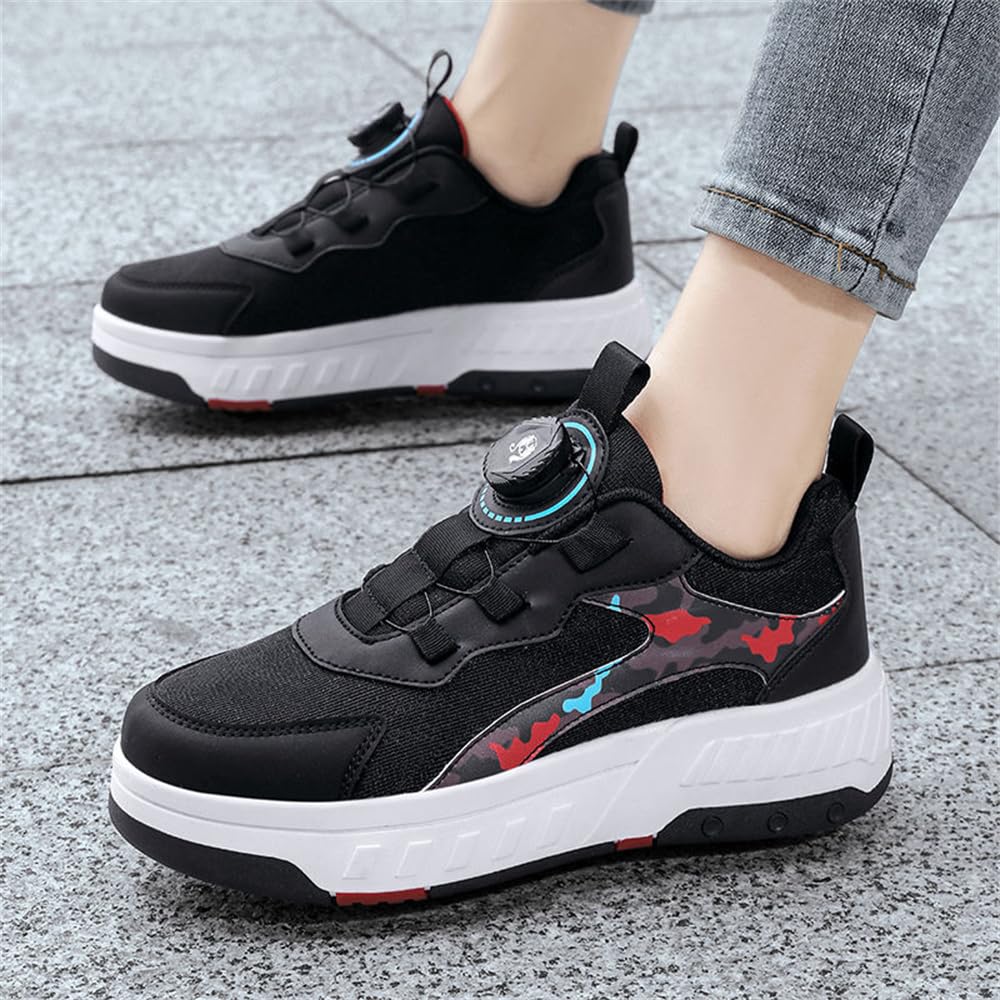 Mateju Zapatos con Ruedas para Niños y Niñas, Patines Multiusos con 4 Ruedas Retráctil, 2 en 1 Zapatillas de Skateboarding Camuflaje Moda Zapatillas Deportivas al Aire Libre