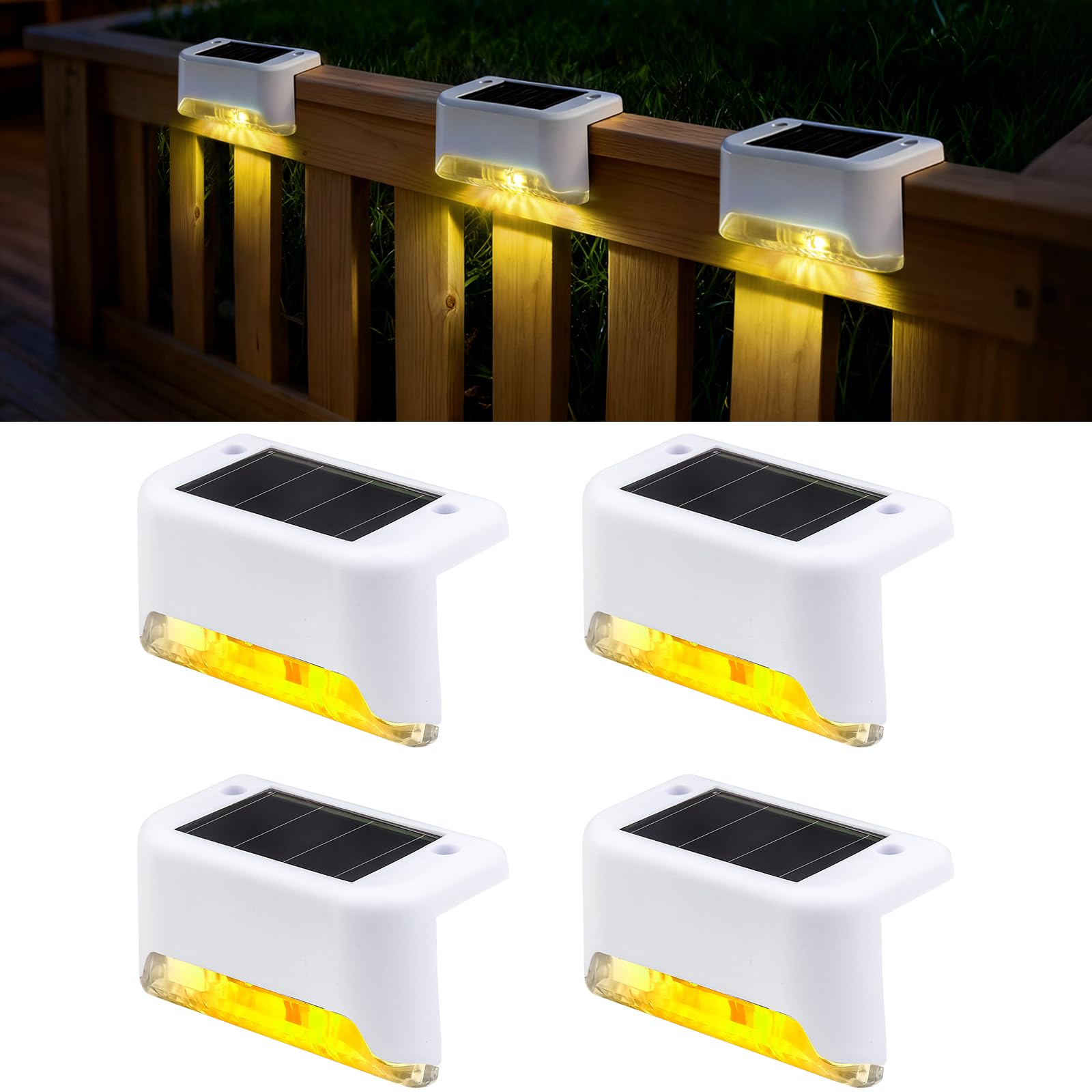 jindaaudio Solar Garden Step Lights, 4-Pack Warm White LED Deck Lights, Waterproof Outdoor, Modern Style, Solar Powered for Steps, Fence, Pathways, IP44 Rated