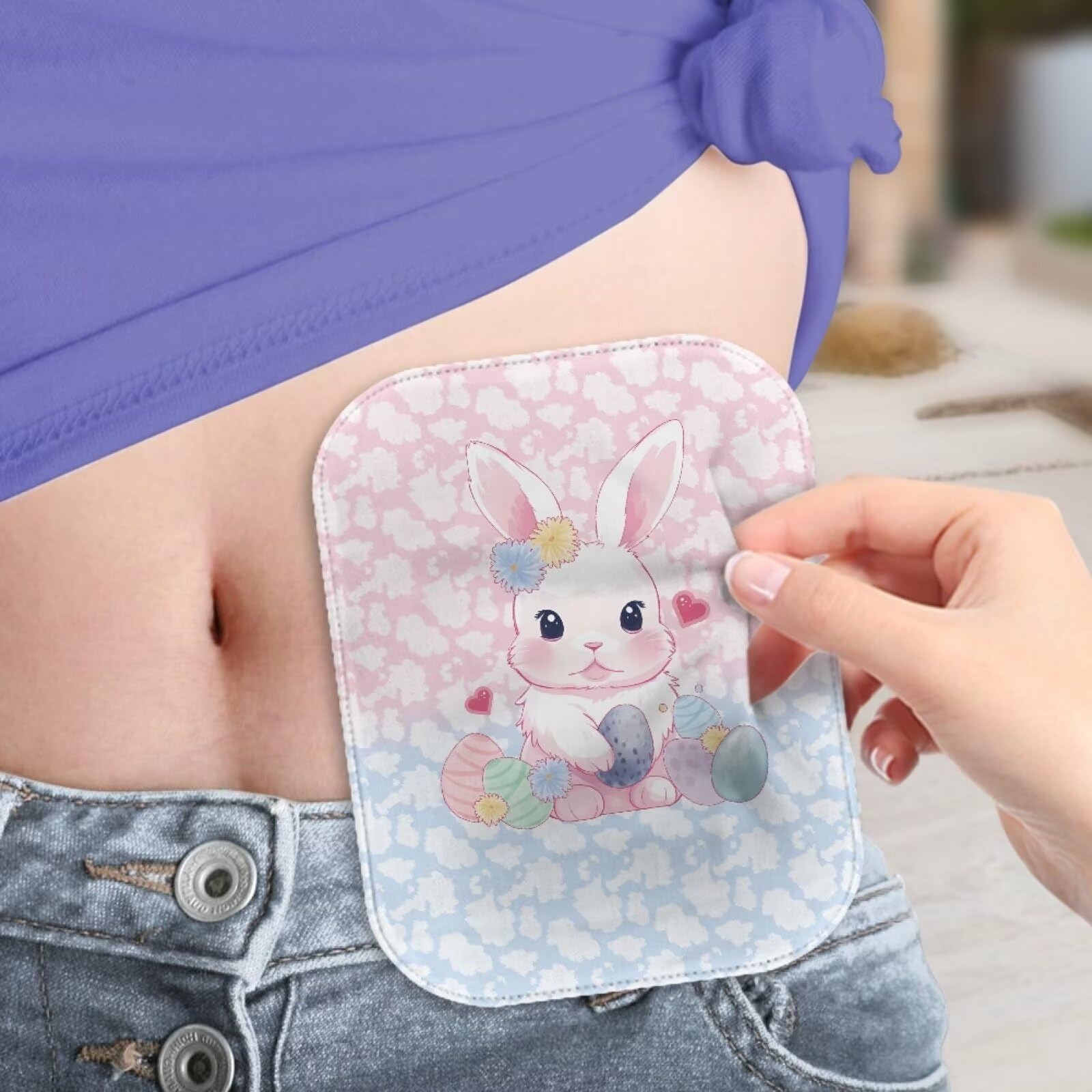 Rnyleeg Ostomy Supplies for Women Cute Rabbit Colostomy Bag Covers for Daily Life Trip Reusable Ostomy Drain Pouches Easter Day Gifts