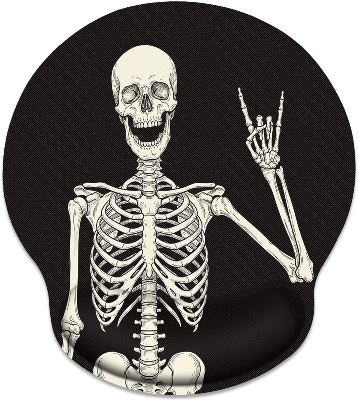 Britimes Ergonomic Mouse Pad with Wrist Support Black Human Skeleton Skull Non-Slip Rubber Base Mousepad for Home Office Gaming Working Computers Laptop Easy Typing & Pain Relief